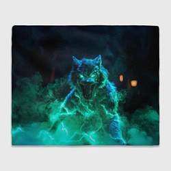 Плед флисовый Волк с зелеными глазами, цвет: 3D-велсофт