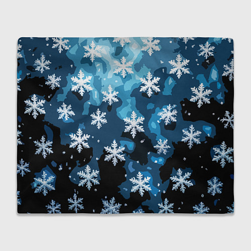 Плед Стилизованный паттерн со снежинками тёмно-синий / 3D-Велсофт – фото 1