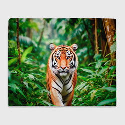 Плед флисовый Тигр в зелёных джунглях, цвет: 3D-велсофт
