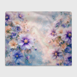 Плед Нежный голубой цветочный с золотистым свечением