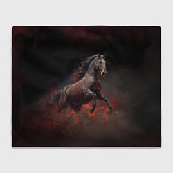 Плед флисовый Лошадь выпрыгивает из тумана, цвет: 3D-велсофт