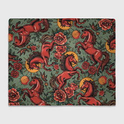 Плед флисовый Красный конь и розы, цвет: 3D-велсофт