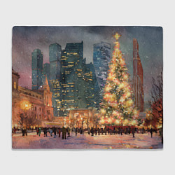 Плед флисовый Москва - сити и новогодняя елка, цвет: 3D-велсофт