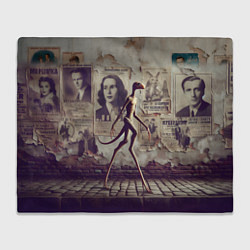 Плед флисовый Пришелец идёт вдоль стены с рваными афишами, цвет: 3D-велсофт