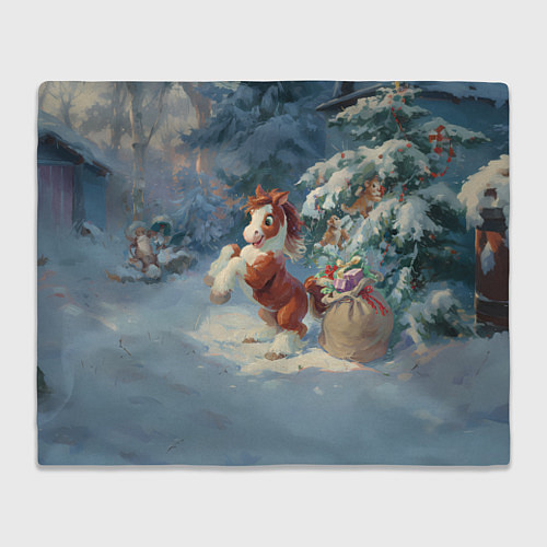 Плед Лошадка с подарками в лесу / 3D-Велсофт – фото 1