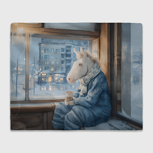 Плед Лошадка пьет кофе на подоконнике / 3D-Велсофт – фото 1