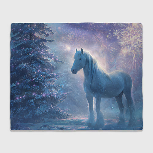 Плед Белая лошадь на фоне салюта / 3D-Велсофт – фото 1