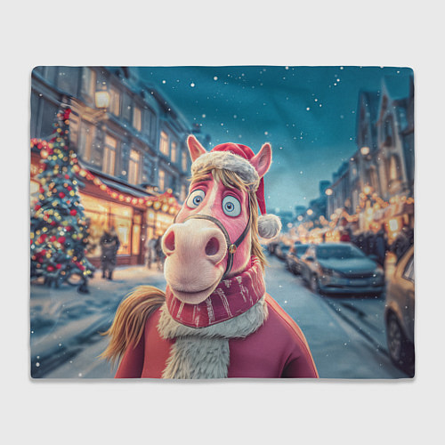 Плед Лошадь на фоне новогодней улицы / 3D-Велсофт – фото 1