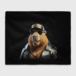 Плед флисовый Капибара в бейсболке, цвет: 3D-велсофт