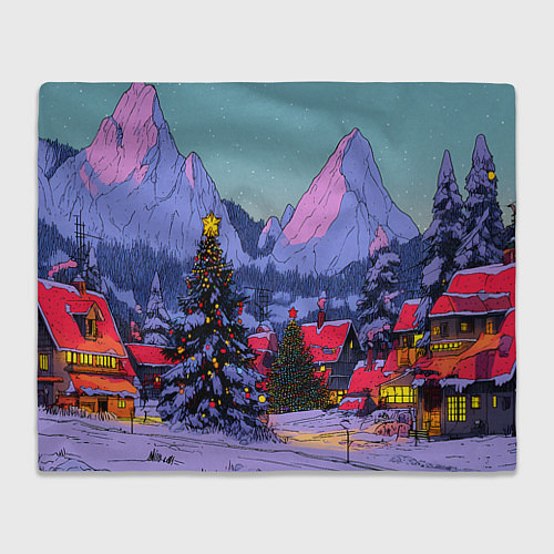 Плед Новогодние елки в горном городке / 3D-Велсофт – фото 1