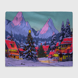 Плед флисовый Новогодние елки в горном городке, цвет: 3D-велсофт