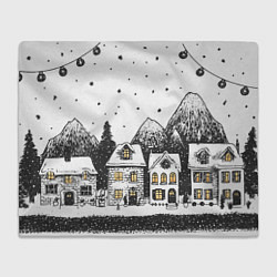 Плед флисовый Черно-белый новогодний город, цвет: 3D-велсофт