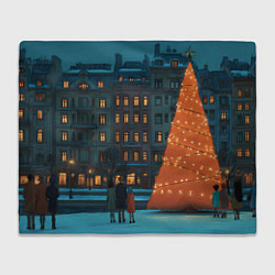 Плед флисовый Городская светящаяся елка, цвет: 3D-велсофт