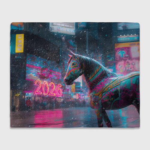 Плед Лошадка новогодняя в стиле киберпанк / 3D-Велсофт – фото 1