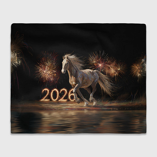 Плед 2026 Лошадь на фоне салюта / 3D-Велсофт – фото 1