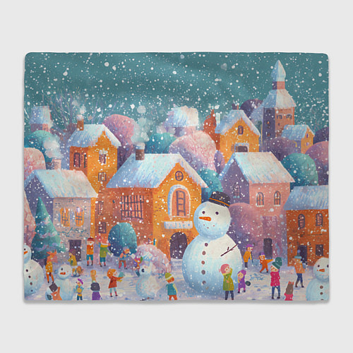 Плед Дети во дворе лепят снеговика / 3D-Велсофт – фото 1