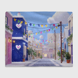 Плед флисовый Предновогодний праздничный дворик, цвет: 3D-велсофт