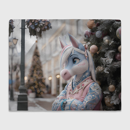 Плед Новогодняя лошадка у елки / 3D-Велсофт – фото 1