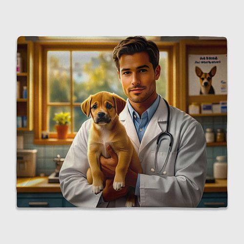 Плед Ветеринар с щенком / 3D-Велсофт – фото 1