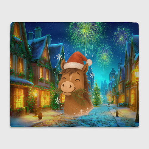 Плед Новогодняя лошадка жует елочные ветки / 3D-Велсофт – фото 1