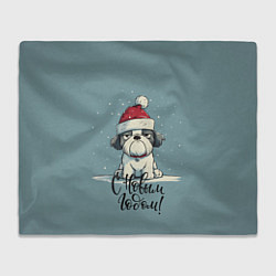 Плед флисовый С Новым годом - карикатурная собачка, цвет: 3D-велсофт