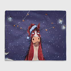 Плед флисовый Новогодняя лошадь символ 2026 года, цвет: 3D-велсофт