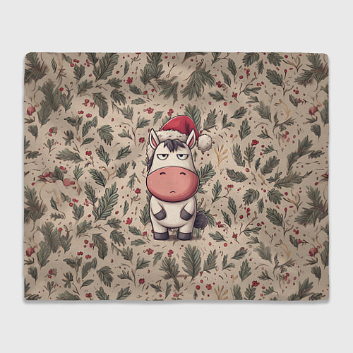 Плед Новогодняя лошадка на фоне елочных веток / 3D-Велсофт – фото 1