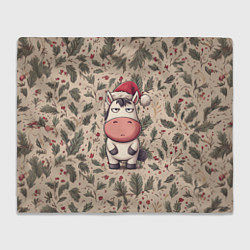 Плед Новогодняя лошадка на фоне елочных веток