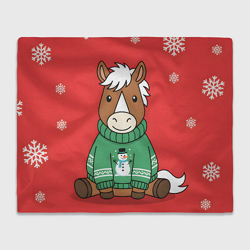 Плед Новогодняя лошадка в зеленом свитере / 3D-Велсофт – фото 1