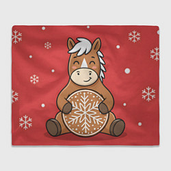 Плед флисовый Новогодняя лошадка с печенькой, цвет: 3D-велсофт