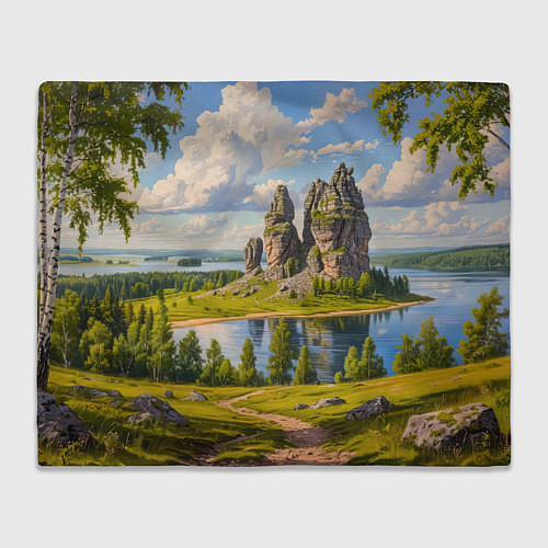 Плед Скалы у озера: песнь лета / 3D-Велсофт – фото 1