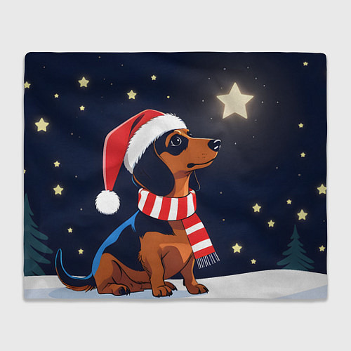 Плед Новогодняя такса и звезды / 3D-Велсофт – фото 1