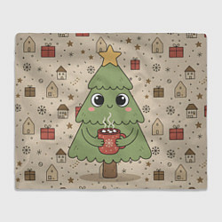 Плед флисовый Новогодняя елочка с горячим шоколадом, цвет: 3D-велсофт