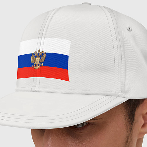 Кепка снепбек Герб России на фоне флага / Белый – фото 1