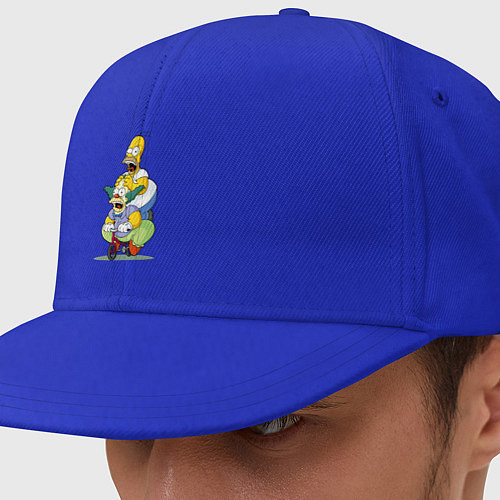 Кепка снепбек Гомер Симпсон и Клоун Красти едут на детском велос / Синий – фото 1