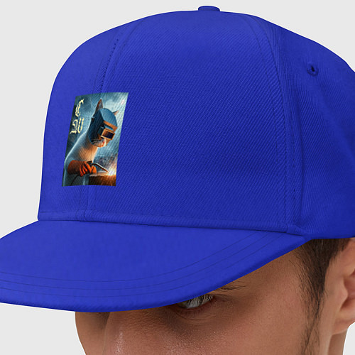 Кепка снепбек Кот сварщик - нейроарт / Синий – фото 1