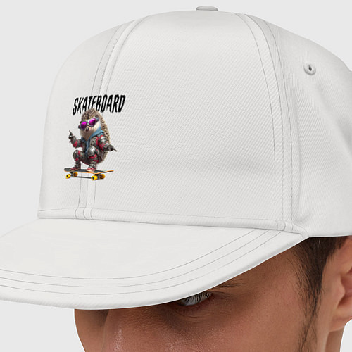 Кепка снепбек Ёж крутой скейтбордист - нейроарт фантазия / Белый – фото 1