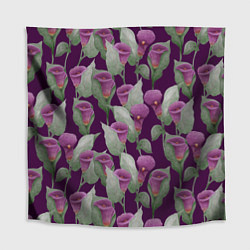 Скатерть для стола Фиолетовые каллы на темно фиолетовом фоне, цвет: 3D-принт