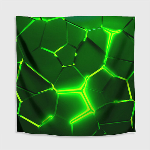 Скатерть для стола 3D ПЛИТЫ НЕОН NEON GREEN HEXAGON РАЗЛОМ / 3D-принт – фото 1