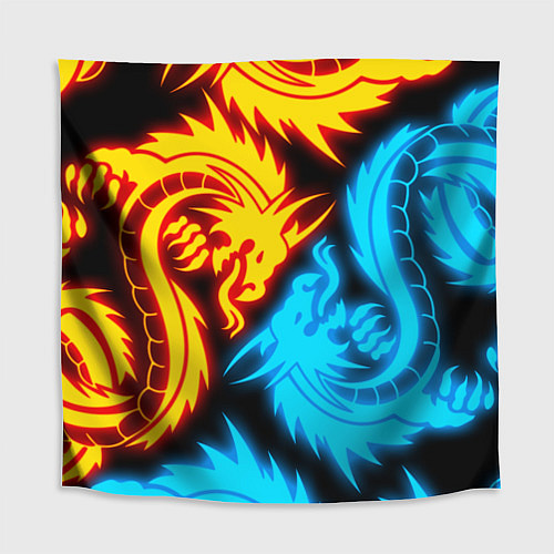 Скатерть для стола НЕОНОВЫЕ ДРАКОНЫ NEON DRAGONS / 3D-принт – фото 1