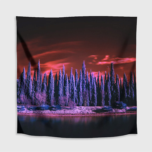 Скатерть для стола Абстрактный фиолетовый лес и тёмная река / 3D-принт – фото 1