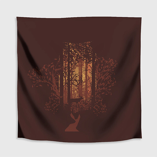 Скатерть для стола Осенний лес внутри силуэта совы / 3D-принт – фото 1