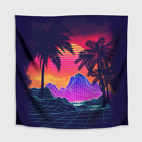 Скатерть для стола Тропический остров с пальмами ретро иллюстрация / 3D-принт – фото 1