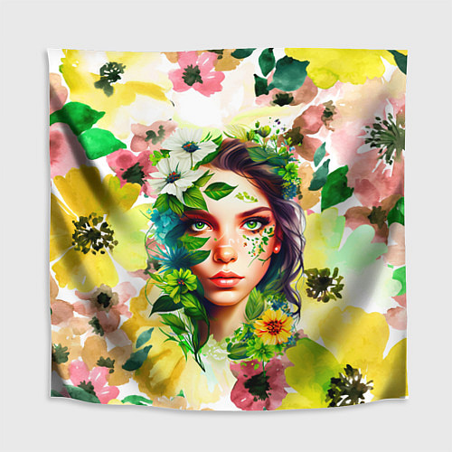 Скатерть для стола Девушка Весна - акварель / 3D-принт – фото 1
