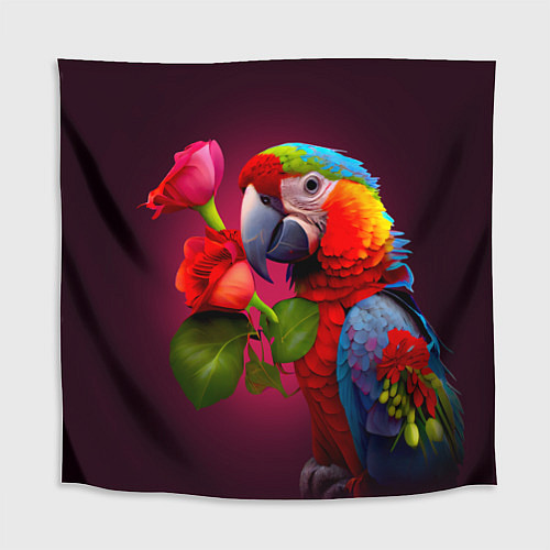 Скатерть для стола Попугай ара с цветами / 3D-принт – фото 1