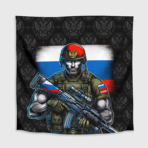 Скатерть для стола Русский солдат на фоне флага / 3D-принт – фото 1