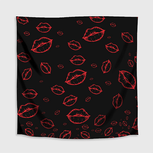 Скатерть для стола Паттерн красные губы на черном - lips red / 3D-принт – фото 1