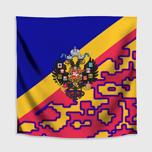 Скатерть для стола Герб империи и крупный красный пиксельный камуфляж / 3D-принт – фото 1