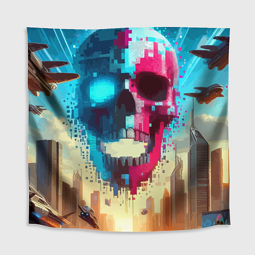 Скатерть для стола Cool vanguard neon cyber skull - ai art / 3D-принт – фото 1