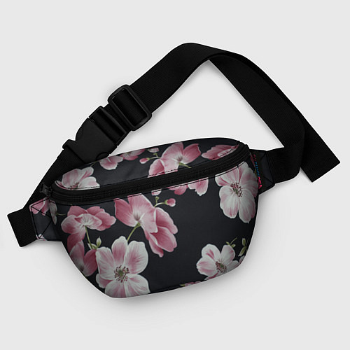 Поясная сумка Цветы на черном фоне / 3D-принт – фото 4